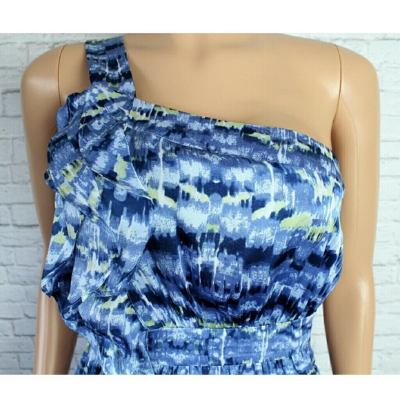 BCBGeneration One Shoulder Ruffled Dress Blue Splash - Picture 4 of 8